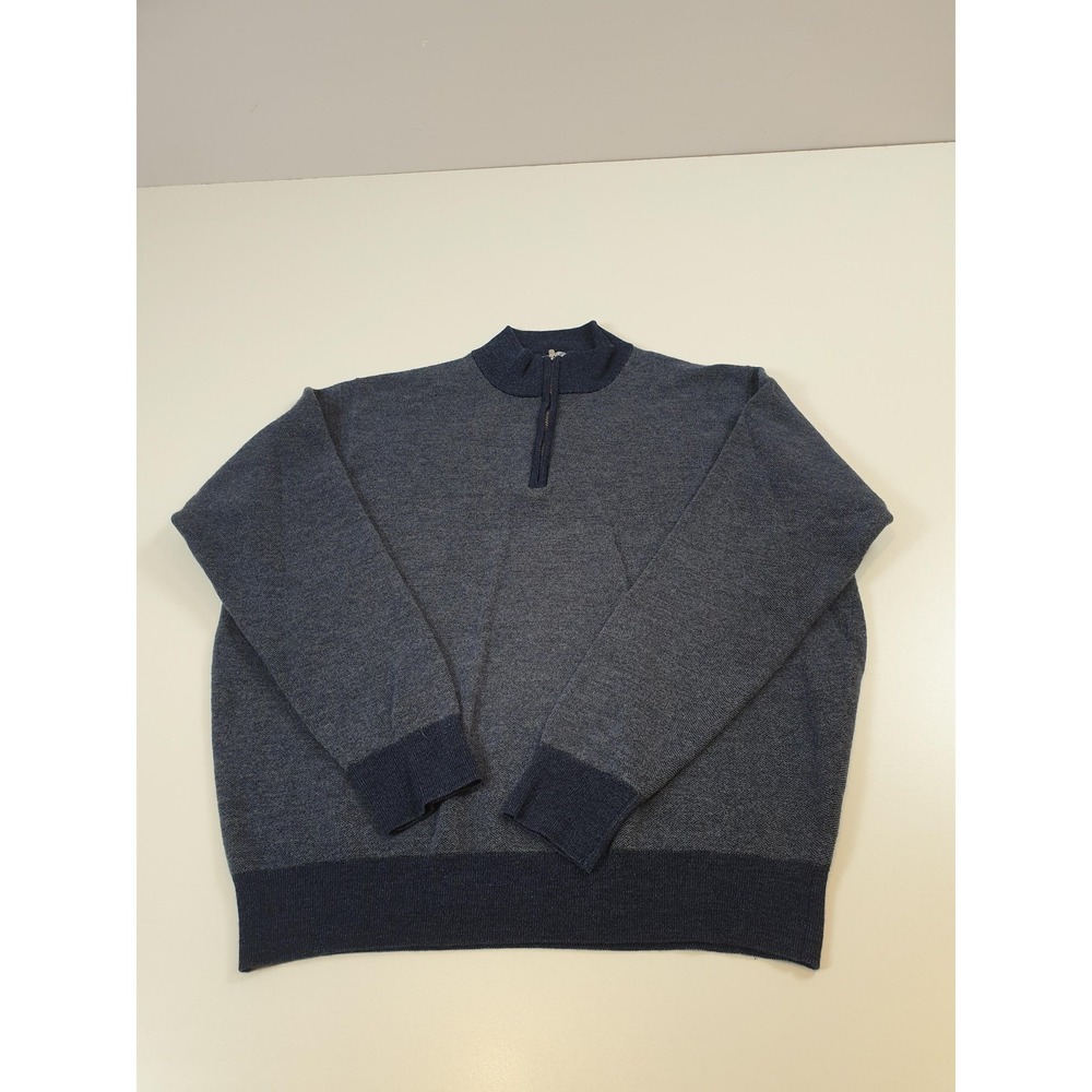 Peter Millar Sweater Mens 2XL Navy Merino Wool Quarter Zip Mock Neck Pullover